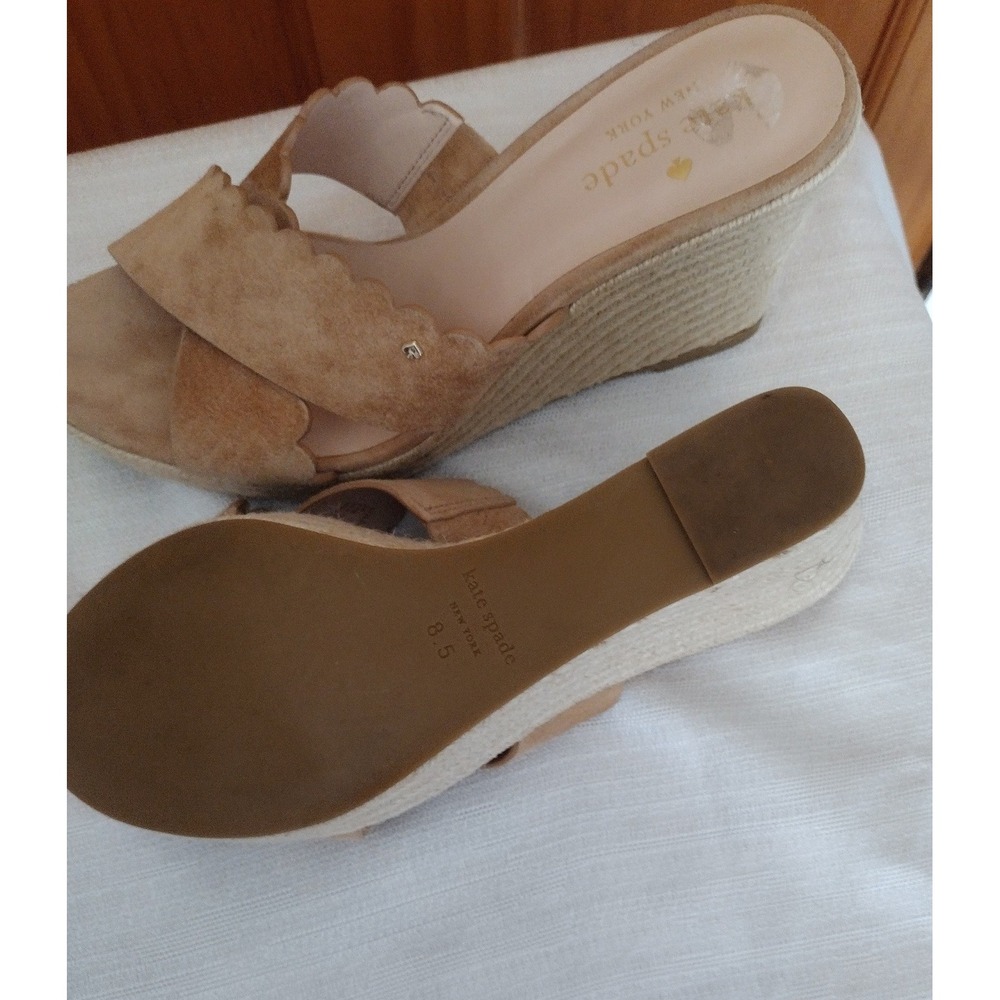 Kate Spade New York Tegan Tan Suede Scalloped Espadrille Wedge Slide Sandals 8.5 - Picture 5 of 5